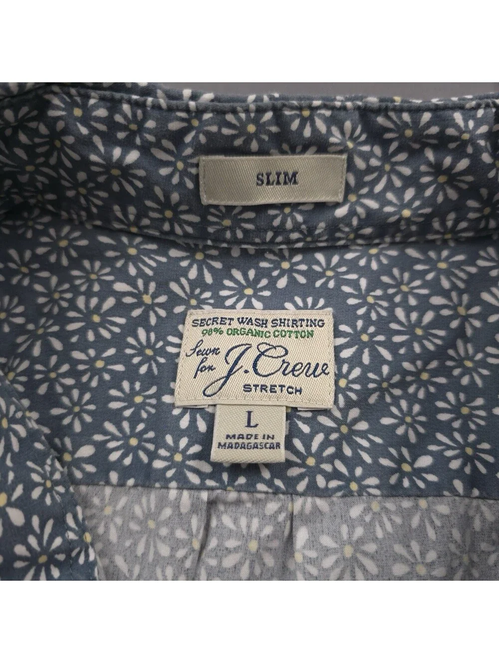 J.Crew Secret Wash Shirt Men L Floral Organic Cotton Stretch Pocket Slim - Picture 3 of 6